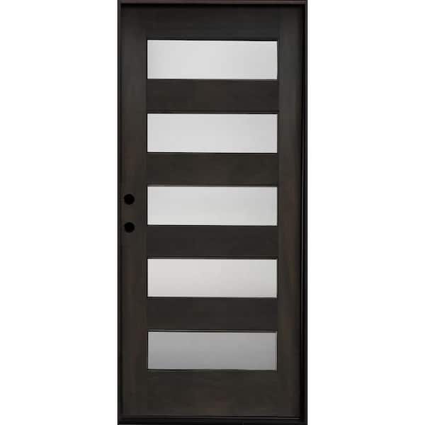 Pacific Entries 36 in. x 80 in. Ash Right Hand Inswing 5 Lite Mistlite Decorative Glass Mahogany Wood Prehung Front Door - FSC 100%
