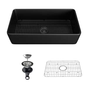 36 in. Undermount Farmhouse Single Bowl Black Fine Fireclay Workstation Kitchen Sink Whth Accessories