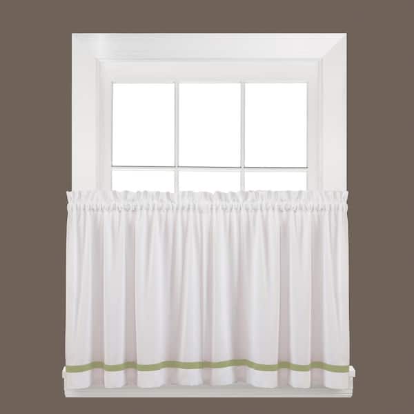 Saturday Knight White/Sage Solid Rod Pocket Curtain - 57 in. W x 24 in. L (Set of 2)