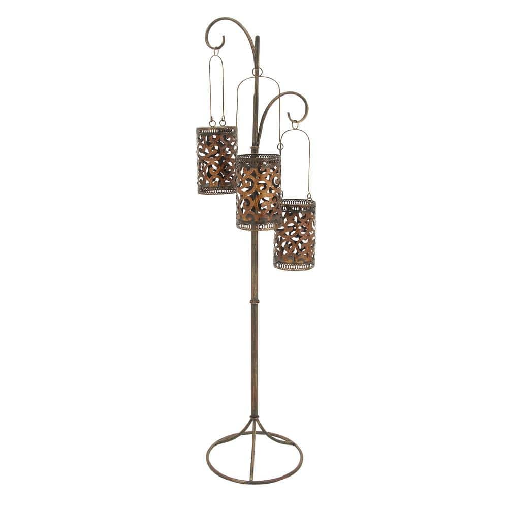 Brass Perforated Moroccan Hanging Floor Candle Lantern, 67"