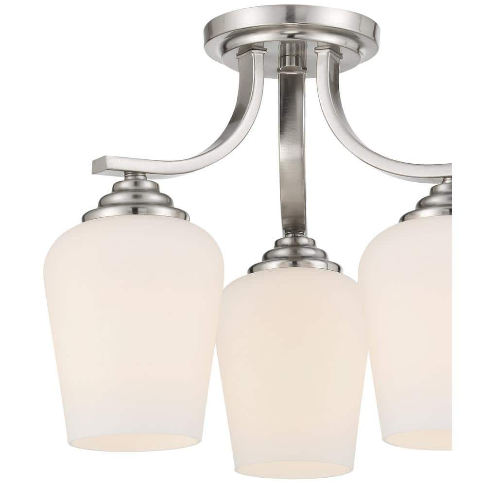 Shyloh Etched Opal Glass 3-Light Chandelier in Brushed Nickel