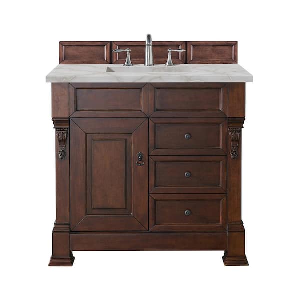 James Martin Vanities Brookfield 36.0 in. W x 23.5 in. D x 34.3 in. H Bathroom Vanity in Warm Cherry with Victorian Silver Top