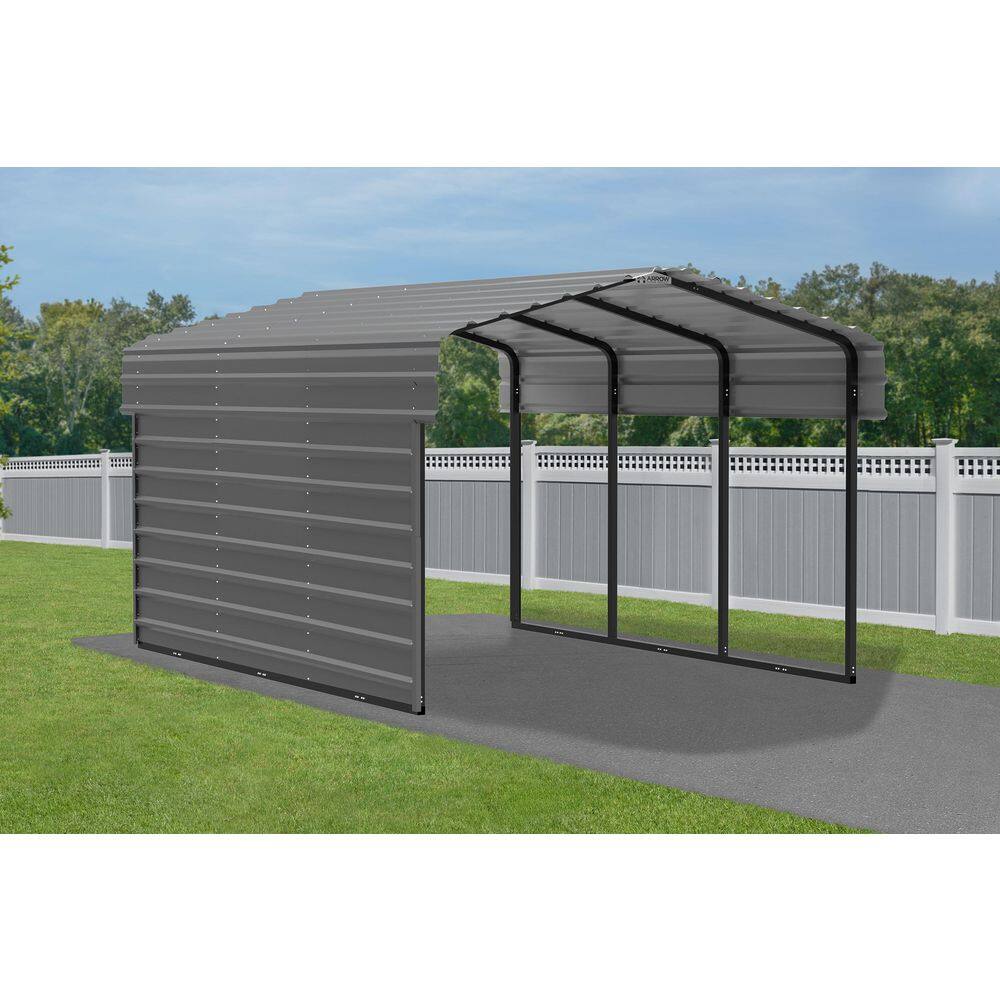 Charcoal Galvanized Steel Carport Kit with Enclosure, 10' x 15'
