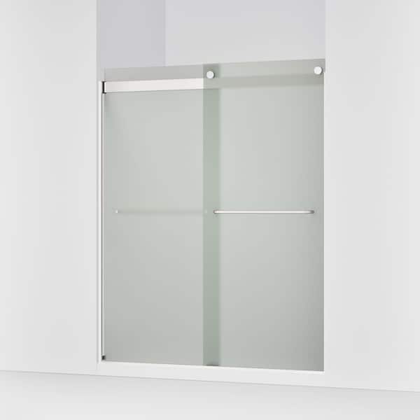 Levity 56-60 in. W x 74 in. H Frameless Sliding Shower Door in Silver with 1/4 in. Thick Frosted Tempered Glass