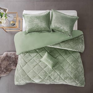 Isabel 4-Piece Green Microfiber Full/Queen Duvet Cover Set