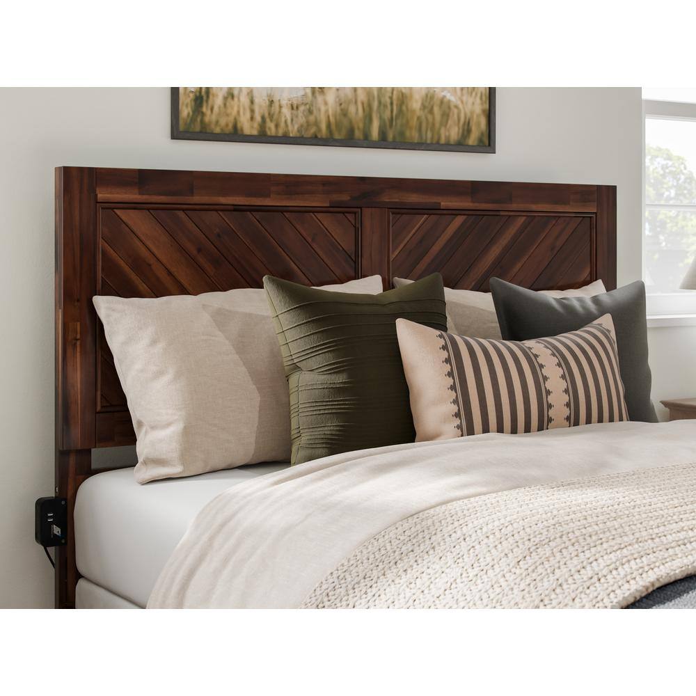 Berkshire Queen Walnut Wood Platform Bed with Chevron Headboard