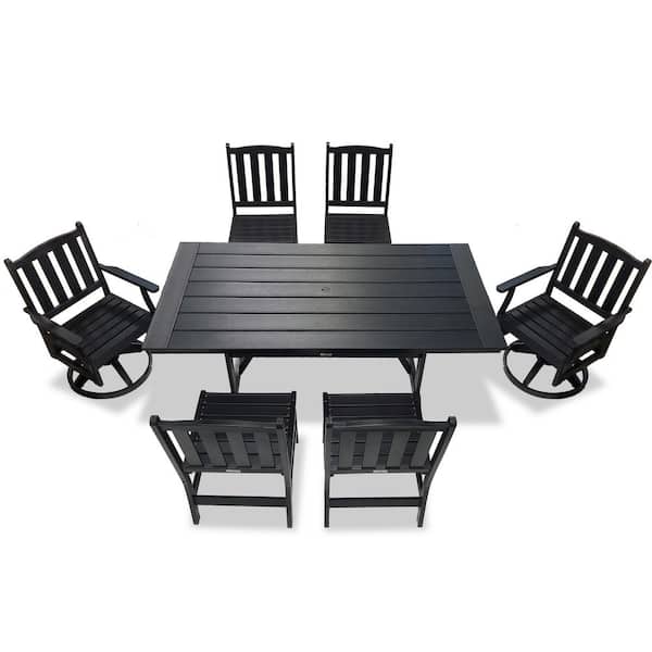 Tuscany Black 7-Piece HDPE Plastic Swivel Retangle Outdoor Dining Set