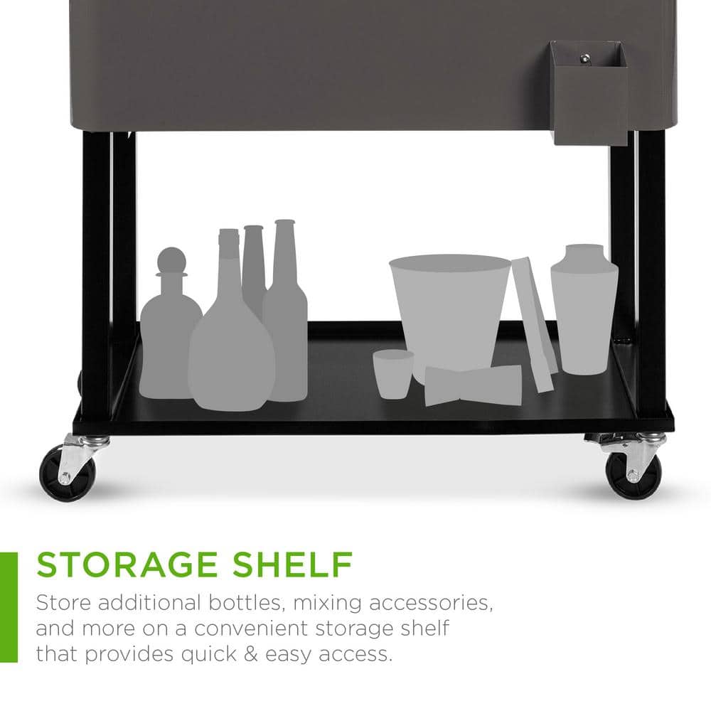 Gray 80-Quart Steel Rolling Cooler Cart with Wheels and Bottle Opener