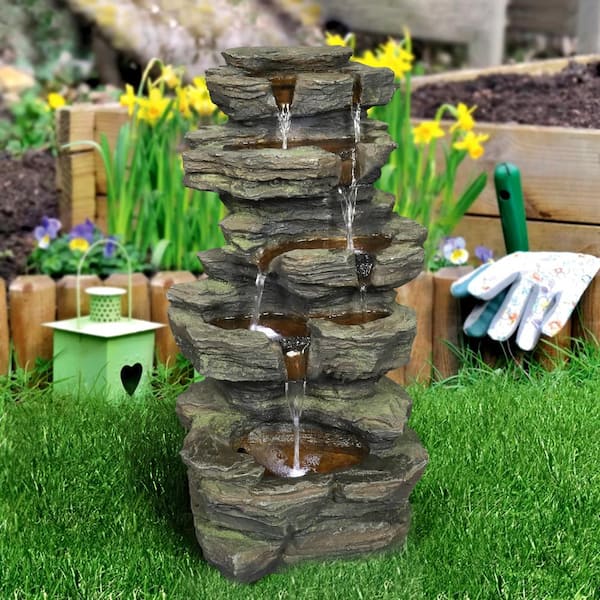 Water Fountain Waterfall with LED Lights Rock Natural  Indoor Outdoor Home Decor 