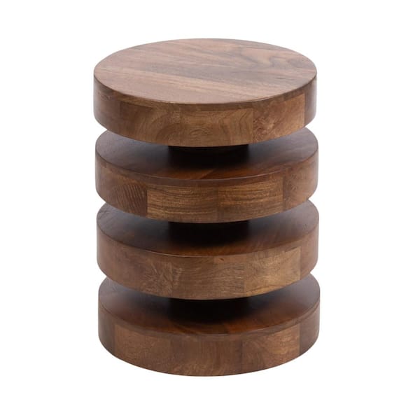 Kate and Laurel Omar 14.00 in. Walnut Brown Round Solid Wood End Table