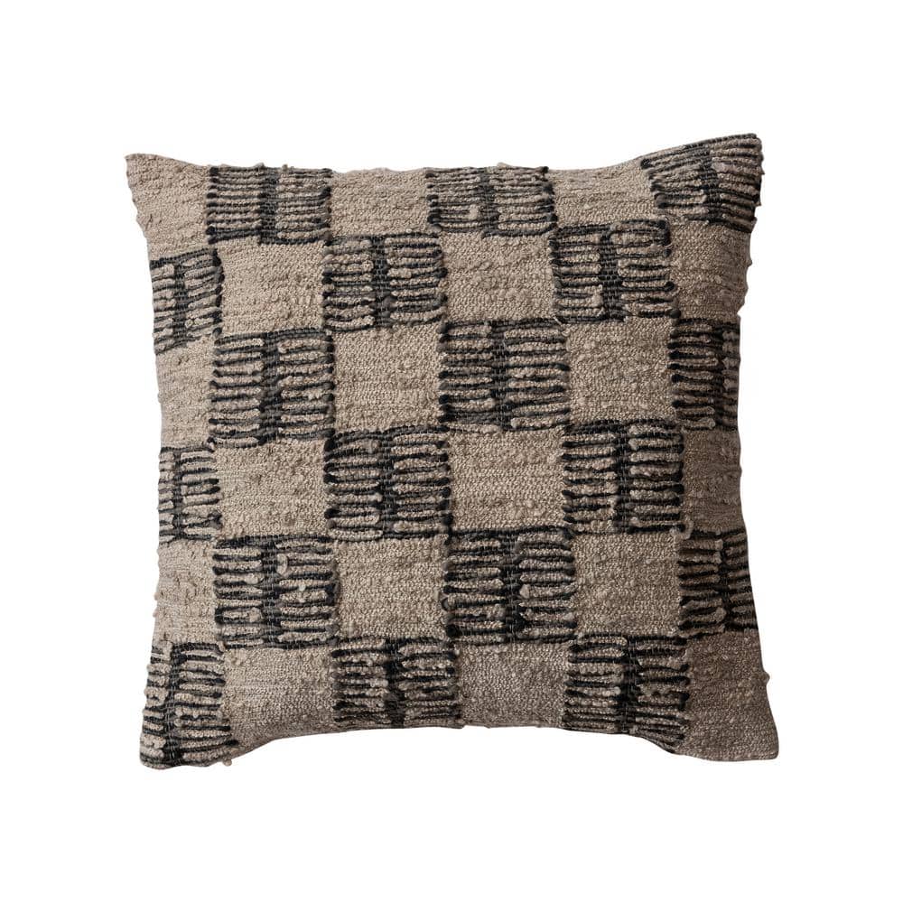 20" Brown and Tan Checkered Polyester Indoor/Outdoor Pillow