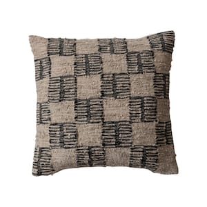 Brown & Tan Checkered Pattern Hand-Woven Polyester 20 in. x 20 in. Fabric Throw Pillow