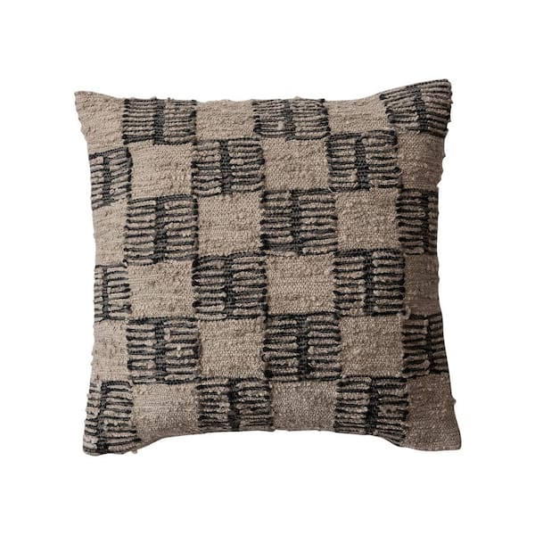 Storied Home Brown & Tan Checkered Pattern Hand-Woven Polyester 20 in. x 20 in. Fabric Throw Pillow