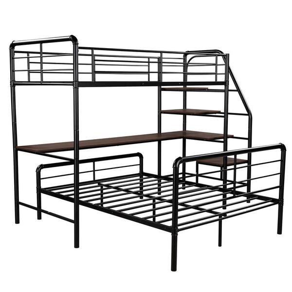 Qualfurn Black Twin Over Full Bunk Bed, Black Bunk Beds Twin Over Full