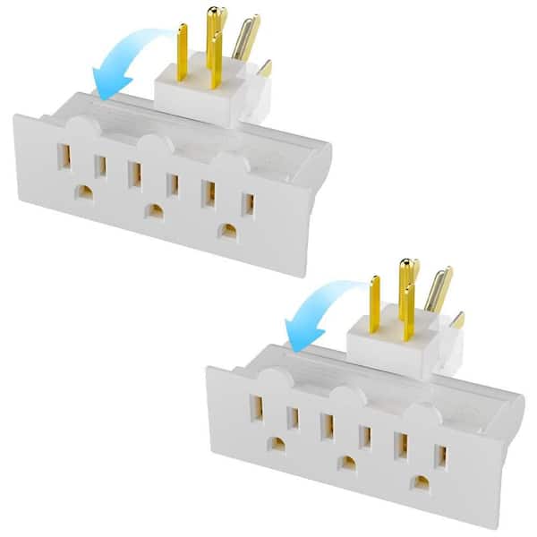 3-Outlet Rotating Plug Wall Extender 2 Pack 180° Swivel Power Splitter Multi Outlet Adapter 3-Prong Grounded White
