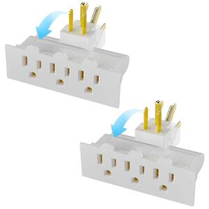 3-Outlet Rotating Plug Wall Extender 2 Pack 180° Swivel Power Splitter Multi Outlet Adapter 3-Prong Grounded White