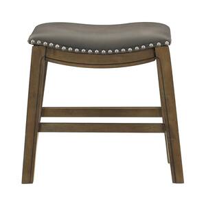 Pecos 19 in. Brown Wood Dining Stool with Gray Faux Leather Seat