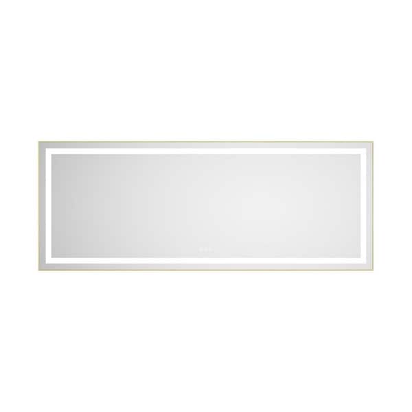 72 in. W x 28 in. H Rectangular Framed Wall Bathroom Vanity Mirror in Brushed Gold with Front and Backlight, 3 Colors