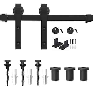 48 in. Frosted Black Sliding Barn Door Hardware Track Kit for Single Door with Non-Routed Floor Guide