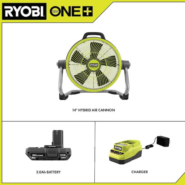 ONE+ 18V 14 in. Hybrid Air Cannon Kit with 2.0 Ah Battery, Charger, & ONE+ 18V Hybrid WHISPER SERIES 7-1/2 in. Fan