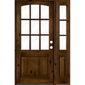 56 in. x 96 in. Alder Left-Hand/Inswing 9-Lite Clear Glass Provincial Stain Wood Prehung Front Door with Right Sidelite
