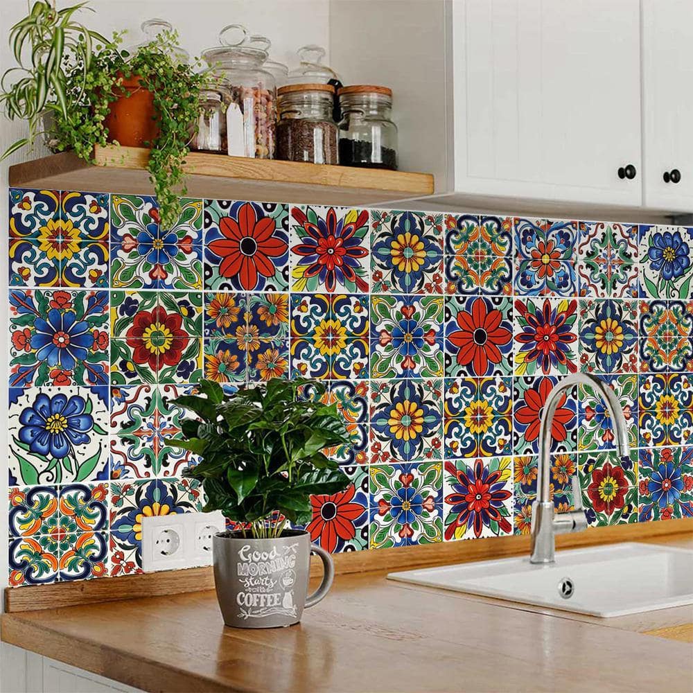 Colorful 4x4-inch Vinyl Peel and Stick Mosaic Tile Set