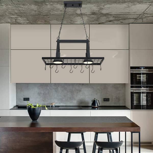 60-Watt 2-Light Matte Black Farmhouse Kitchen Island Chandelier Pot Rack