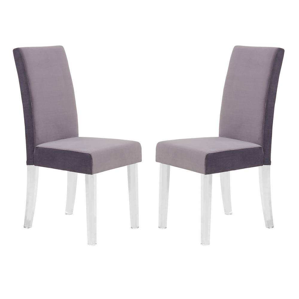 Gray Velvet Upholstered Parsons Side Chair with Acrylic Legs