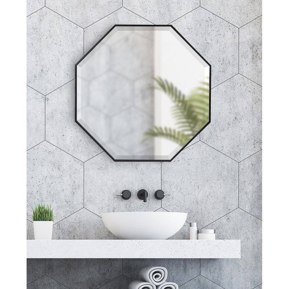 Rhodes Black Octagon Wall Mirror with Wood Frame