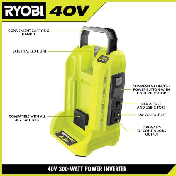 RYOBI RYi300BG 300-Watt Powered Inverter for 40-Volt Battery 