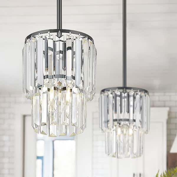 Modern 1 Light Matte Black Pendant Light with Clear Crystal