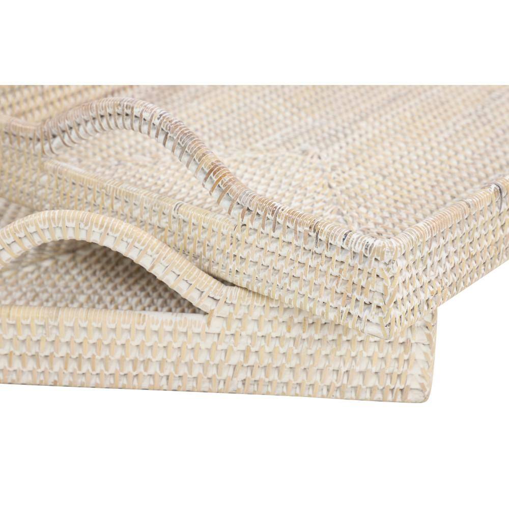 Cream Rectangular Rattan 2-Piece Decorative Tray Set