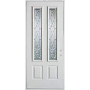 36 in. x 80 in. Art Deco 2 Lite 2-Panel Painted White Steel Prehung Front Door