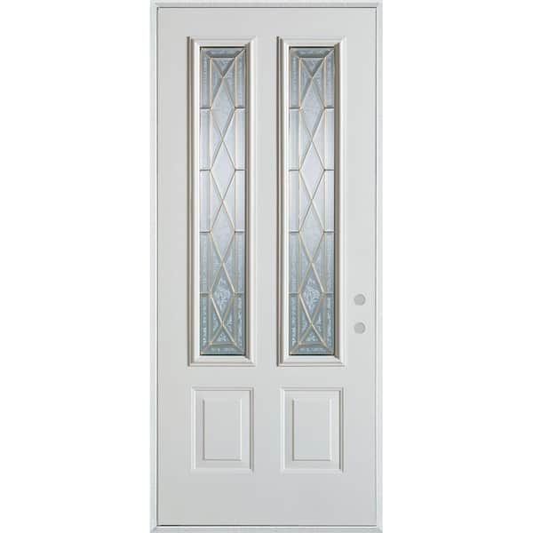 Stanley Doors 32 in. x 80 in. Art Deco 2 Lite 2-Panel Painted White Steel Prehung Front Door
