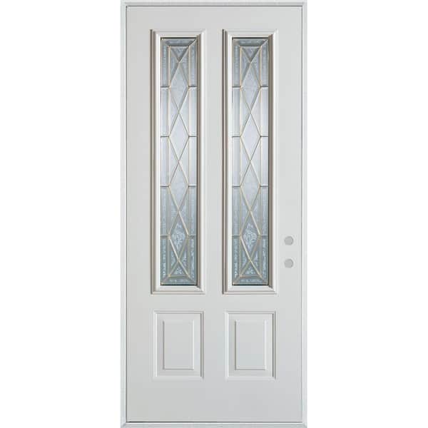 Stanley Doors 32 in. x 80 in. Art Deco 2 Lite 2-Panel Painted White Left-Hand Inswing Steel Prehung Front Door