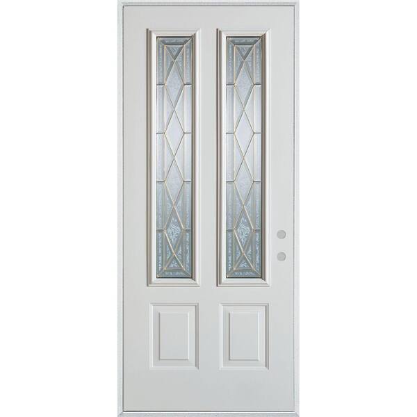 Stanley Doors 36 in. x 80 in. Art Deco 2 Lite 2-Panel Painted White Left-Hand Inswing Steel Prehung Front Door