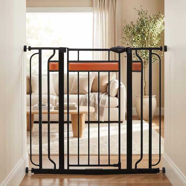 37 in. Extra Tall Home Accents Baby Gate, Fits 30 in. - 41.5 in., Pressure Mounted, Black and Cherry Wood