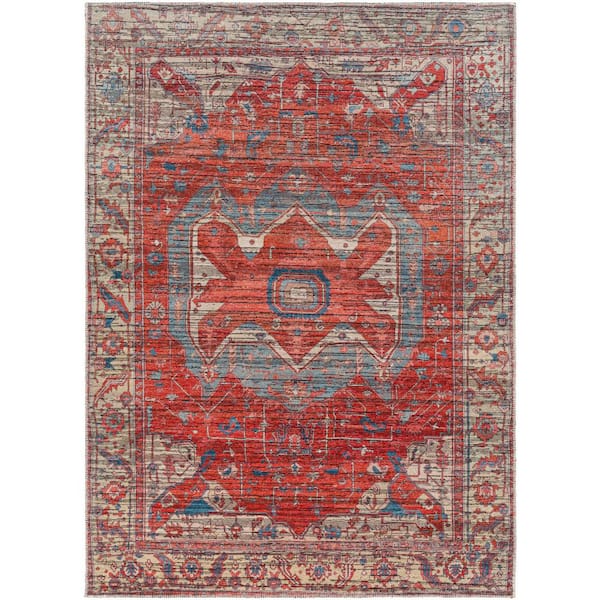 Livabliss Nolita Red/Tan Medallion 6 ft. x 9 ft. Indoor Machine-Washable Area Rug