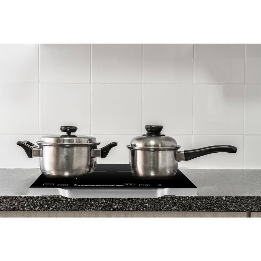 Black and Stainless Dual Burner Portable Induction Cooktop with Touch Control