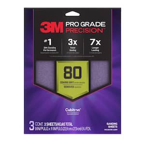 Pro Grade Precision 9 in. x 11 in. 80 Grit Faster Sanding Sheet With No-Slip Grip Backing (3-Pack)