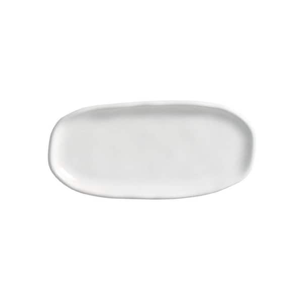 9.06 in. New White Stoneware Shallow Oval Platter Organic (Set of 4)
