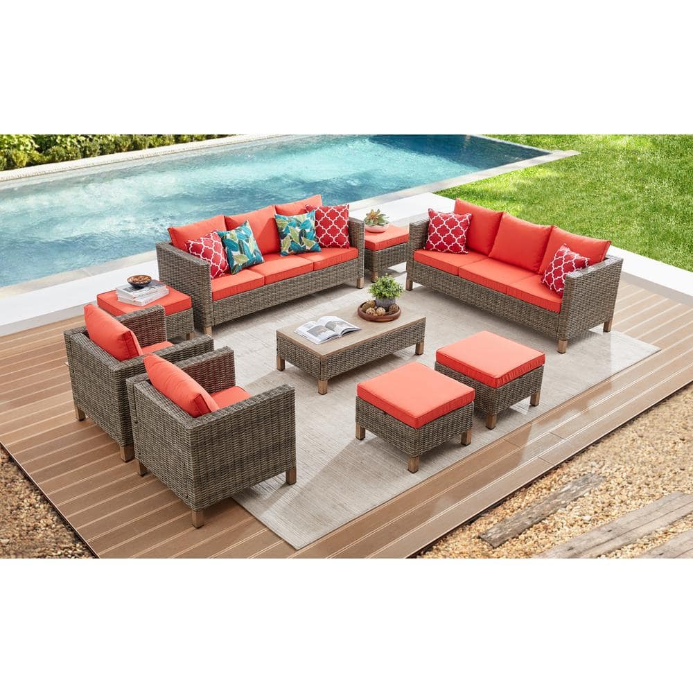 9-Piece Wicker Patio Conversation Set with Orange Cushions price history on PriceWatchPro