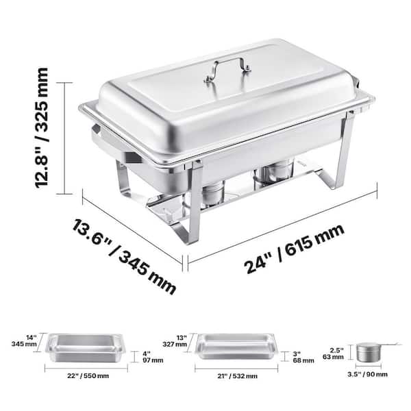 6-Pack Chafing Dish Buffet Set 8 Qt. Silver Stainless Steel Chafing Dishes with Full Size Pans