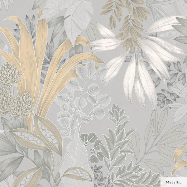 Metallic Morning Dew Coniferous Floral Unpasted Wallpaper Roll (Covers 56 sq. ft.)