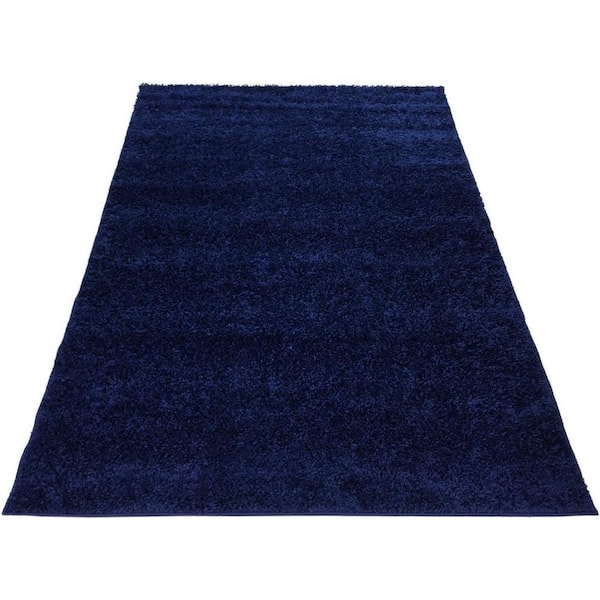 Shaggy Navy 3 ft. x 4 ft. Solid Synthetic Rectangle Area Rug