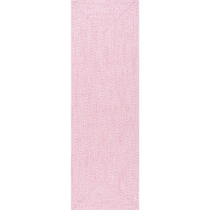 Lefebvre Casual Braided Pink 3 ft. x 8 ft. Indoor/Outdoor Runner Patio Rug