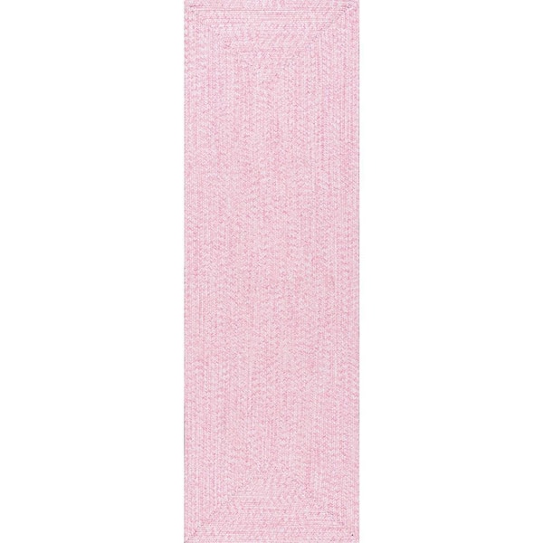 Lefebvre Casual Braided Pink 3 ft. x 8 ft. Indoor/Outdoor Runner Patio Rug
