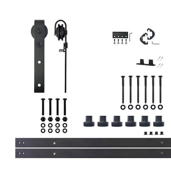 9 ft./108 in. Black Rustic Non-Bypass Sliding Barn Door Track and Hardware Kit for Single Door