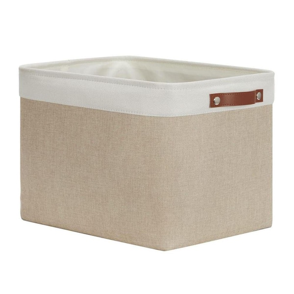 Beige 16 in. x 12 in. Fabric Decorative Basket Set of 2 with