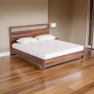 Lina Walnut Brown Wood Frame King Panel Bed with Plank Style Tall Headboard